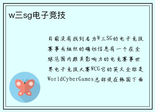 w三sg电子竞技